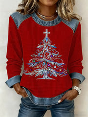 Women's Christmas Print Waffle Sweatshirt