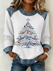 Women's Christmas Print Waffle Sweatshirt