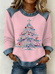 Women's Christmas Print Waffle Sweatshirt