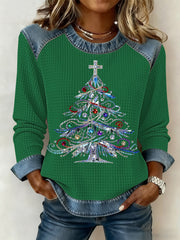 Women's Christmas Print Waffle Sweatshirt