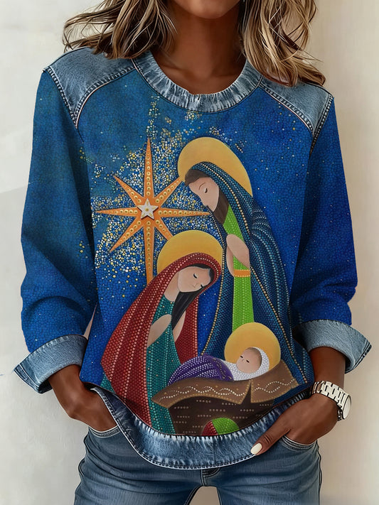 Women's Christmas Pattern Patchwork Art Sweatshirt