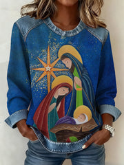 Women's Christmas Pattern Patchwork Art Sweatshirt