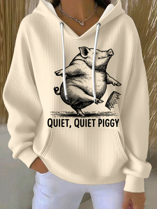 Women's Funny Quiet Piggy Print This Piggy Won't Be Quiet Resist Hoodie