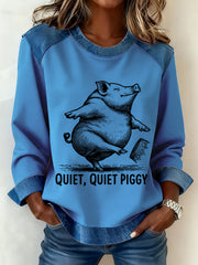 Women's Funny Quiet Piggy This Piggy Won't Be Quiet Resist Denim Patchwork Top