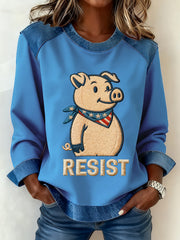 Women's This Piggy Won't Be Quiet Resist Denim Patchwork Top