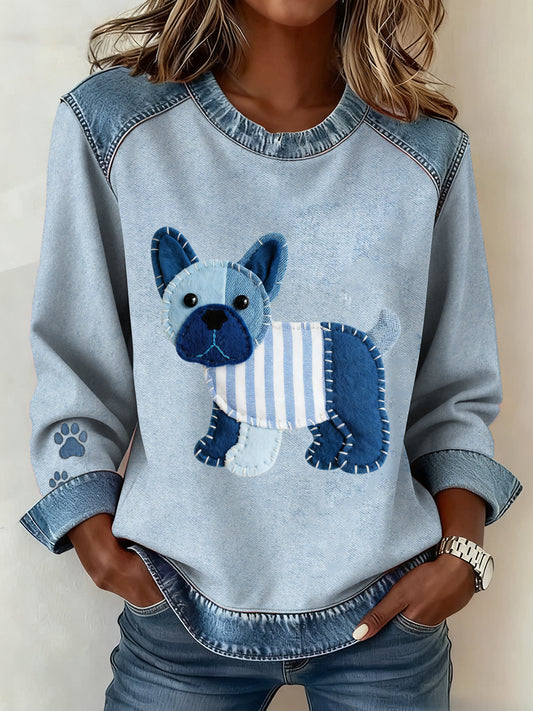 Women's Dog Denim Crewneck Sweatshirt