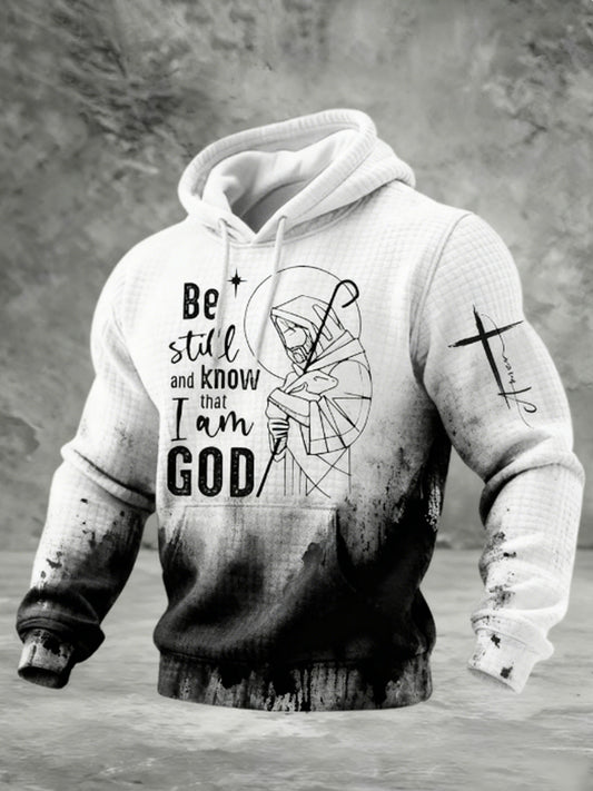 Men's Be stil'l and know that I am GOD Checkered Cotton Hoodie
