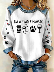 Women's Cute Dog Paws Printed Denim Patchwork Top