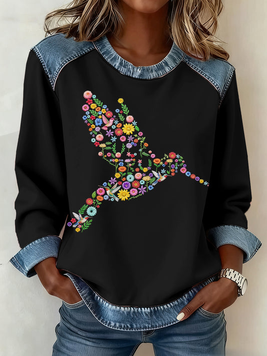 Women's 8647 FDT Hidden Message Protest Denim Patchwork Top