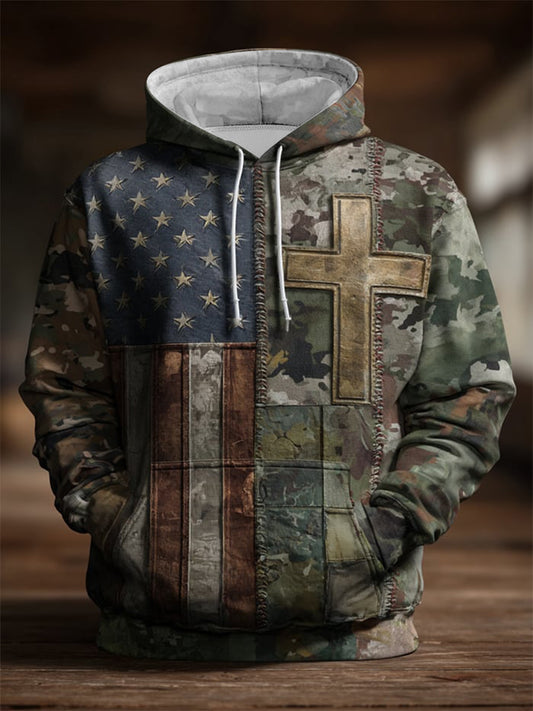 Men's Flag Faith Cross Camouflage Hoodie With Pockets