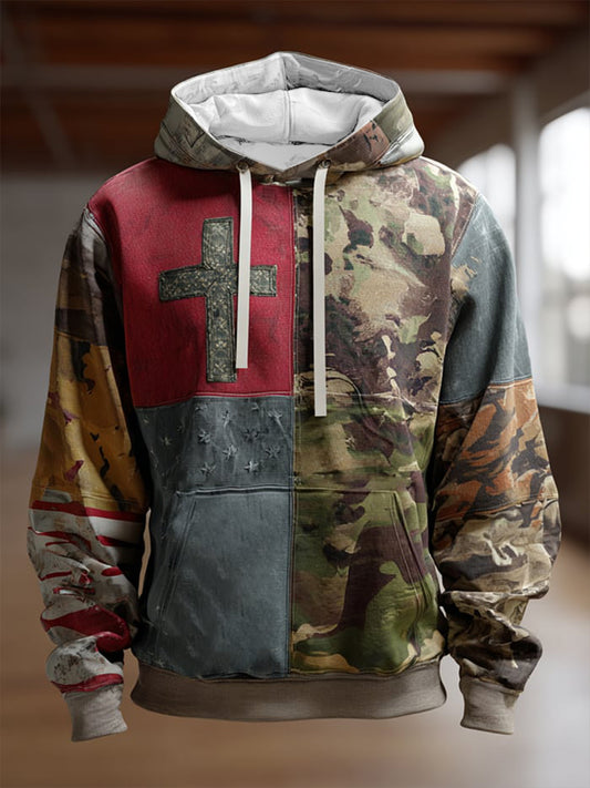 Men's Flag Faith Cross Camouflage Standard Fit Hoodie