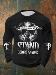 Men's Kneel Before God, Stand Before Anyone - Christian Waffle Long Sleeve T-Shirt