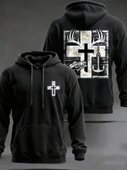 Men's Retro Faith Fishing Hunting Print Hooded Sweatshirt