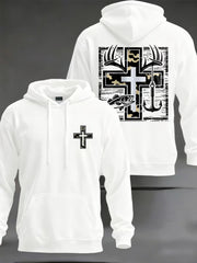 Men's Retro Faith Fishing Hunting Print Hooded Sweatshirt