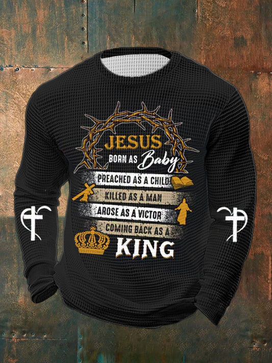 Men's Jesus Born As A Baby - Simple Christian Waffle Long Sleeve T-Shirt