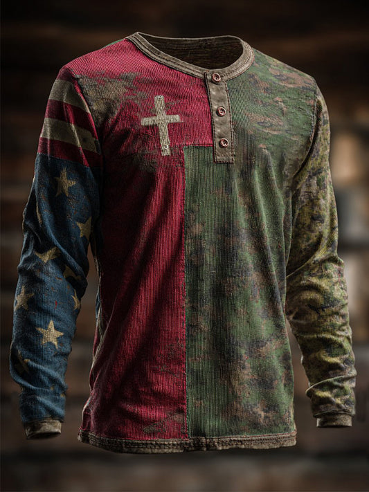 Men's Flag Faith Cross Camouflage Long Sleeve T-Shirt