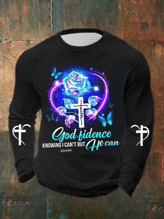 Men's Christian - Godfidence Knowing I Can't But He Can Waffle Long Sleeve T-Shirt