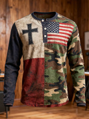 Men's Flag Faith Cross Camouflage Long Sleeve T-Shirt