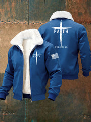 Men's Faith Over Fear Cross Fur Collar Zip-Up Jacket