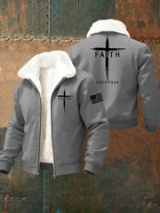 Men's Faith Over Fear Cross Fur Collar Zip-Up Jacket