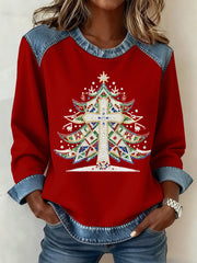 Women's Christmas Pattern Patchwork Art Sweatshirt