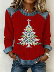 Women's Christmas Print Waffle Sweatshirt