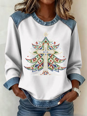 Women's Christmas Pattern Patchwork Art Sweatshirt