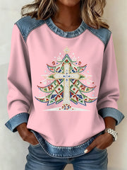 Women's Christmas Pattern Patchwork Art Sweatshirt