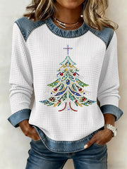 Women's Christmas Print Waffle Sweatshirt