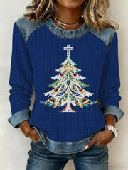 Women's Christmas Print Waffle Sweatshirt