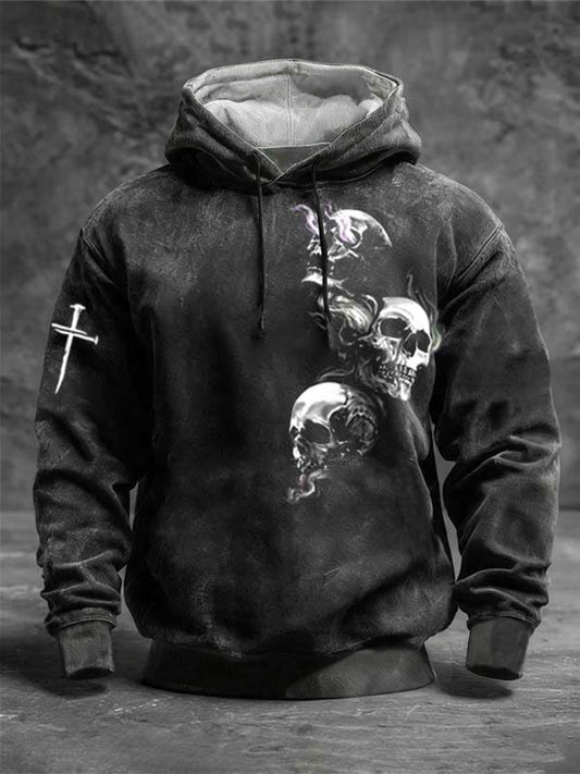 Men's Skull Cross Faith Drop-Shoulder Hoodie (No Pockets)