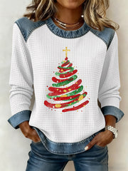 Women's Christmas Belief Print Waffle Sweatshirt