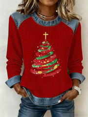Women's Christmas Belief Print Waffle Sweatshirt