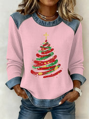Women's Christmas Belief Print Waffle Sweatshirt