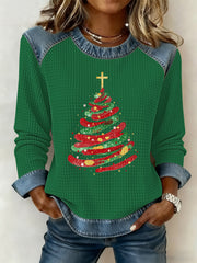 Women's Christmas Belief Print Waffle Sweatshirt