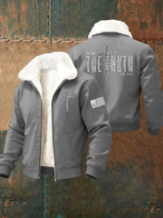 Men's Jesus The Way The Truth The Life Cross Fur Collar Zip-Up Jacket