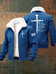 Men's Jesus The Way The Truth The Life Cross Fur Collar Zip-Up Jacket