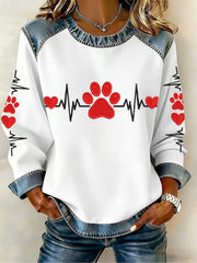 Women's Fun Animal Patterns Denim Patchwork Sweatshirt