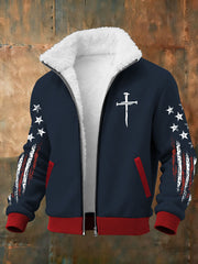 Men's Faith Cross Fur Collar Zip-Up Jacket