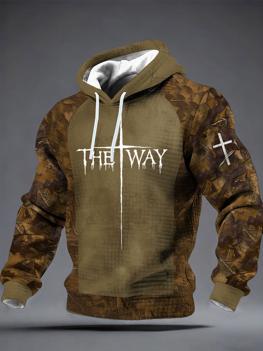 Men's The Way Cross Camouflage Checkered Cotton Hoodie