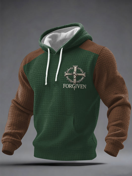 Men's Forgiven Print Casual Checkered Hoodie