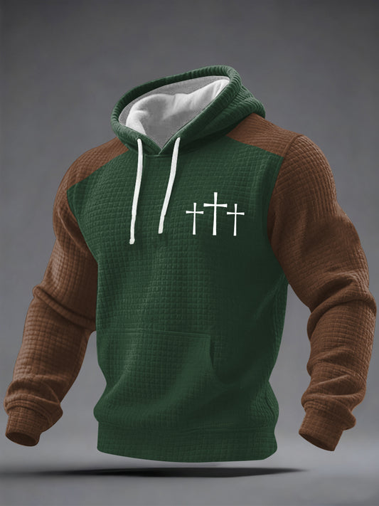 Men's Cross Faith Print Casual Checkered Hoodie