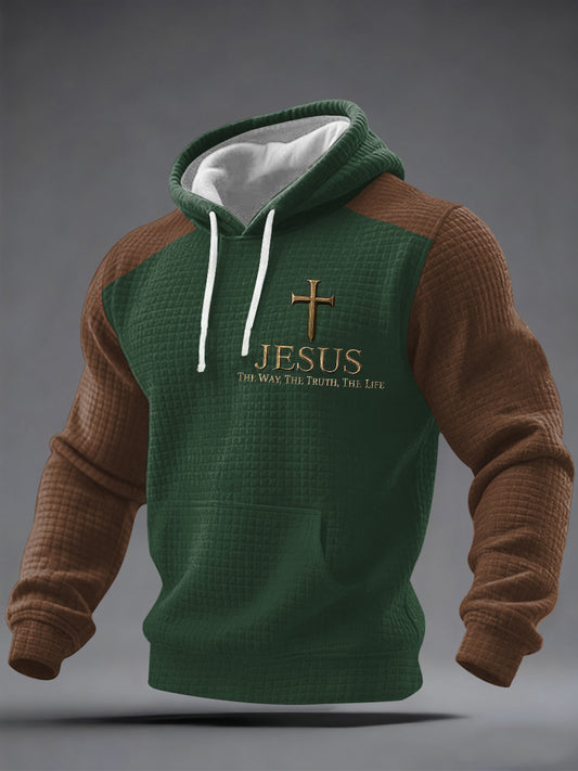 Men's Jesus The Way The Truth The Life Print Casual Checkered Hoodie