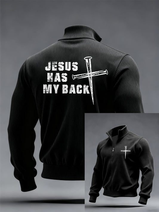 Men's Jesus Has My Back Printed Casual Zipper Pullover