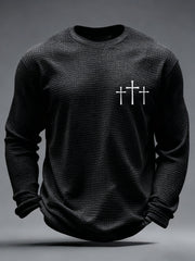 Men's Jesus Has My Back Cross Faith Print Casual Waffle Long Sleeve T-Shirt