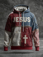 Men's Retro Faith Print Casual Hoodie
