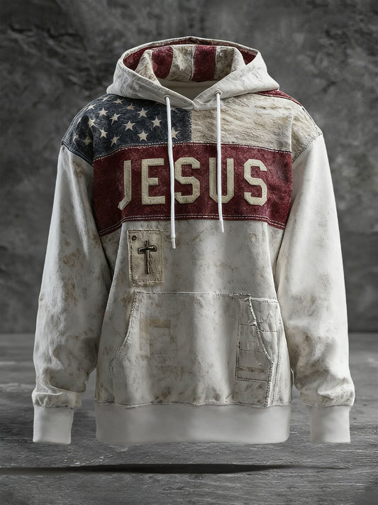 Men's Retro Faith Print Casual Hoodie