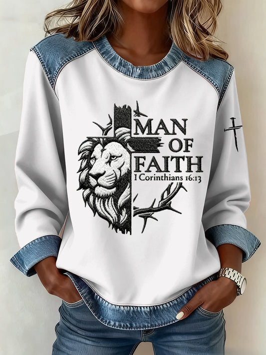 Women's Faith Pattern Patchwork Art Sweatshirt