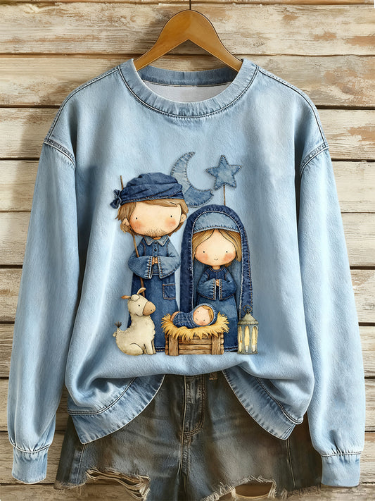 Women's Cute Nativity Scene Art Design Sweatshirt