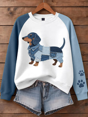 Women's Denim Patchwork Art Dachshund Dog Pattern Sweatshirt